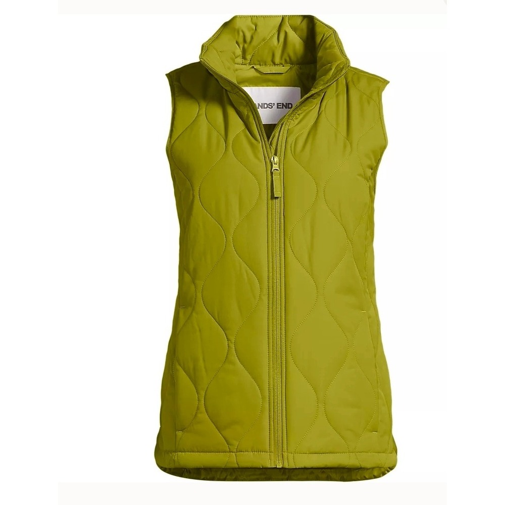 Lands' End Women Large Tall Featherfree Green‎ Quilted Vest Onion Stitch Puffer
